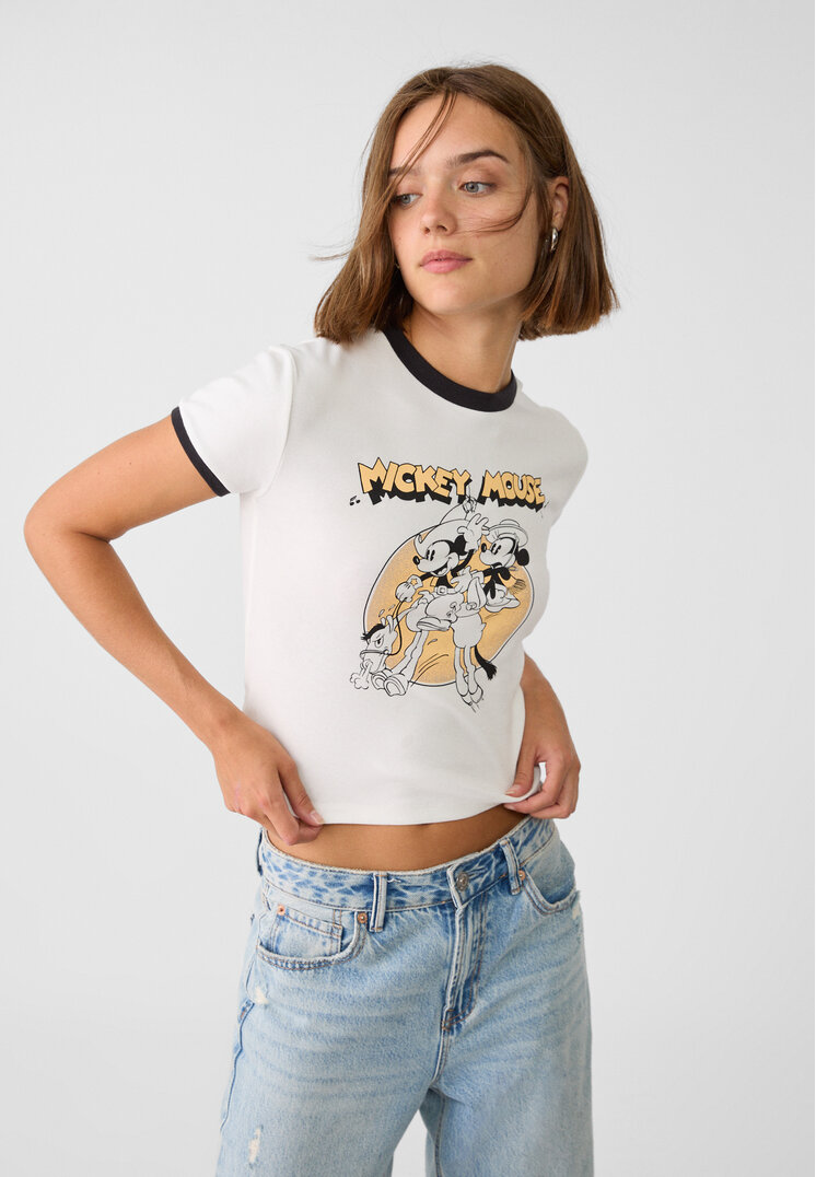 Stradivarius Tricou Mickey Mouse Muștar L