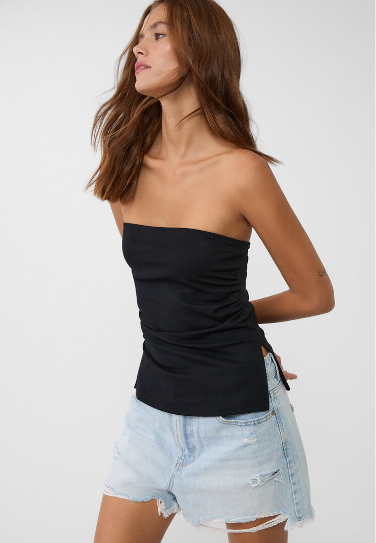 Stradivarius Top Bandeau Cu Deschideri Laterale Negru L