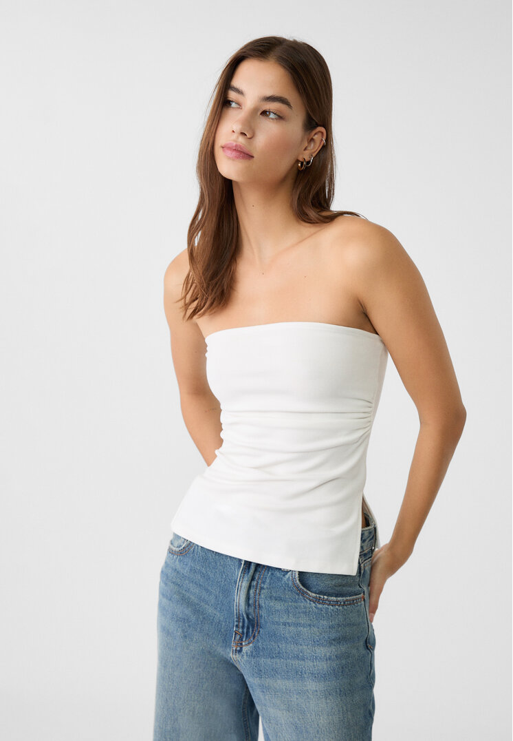 

Stradivarius Bandeau-Top mit seitlichen Schlitzen Weiß L