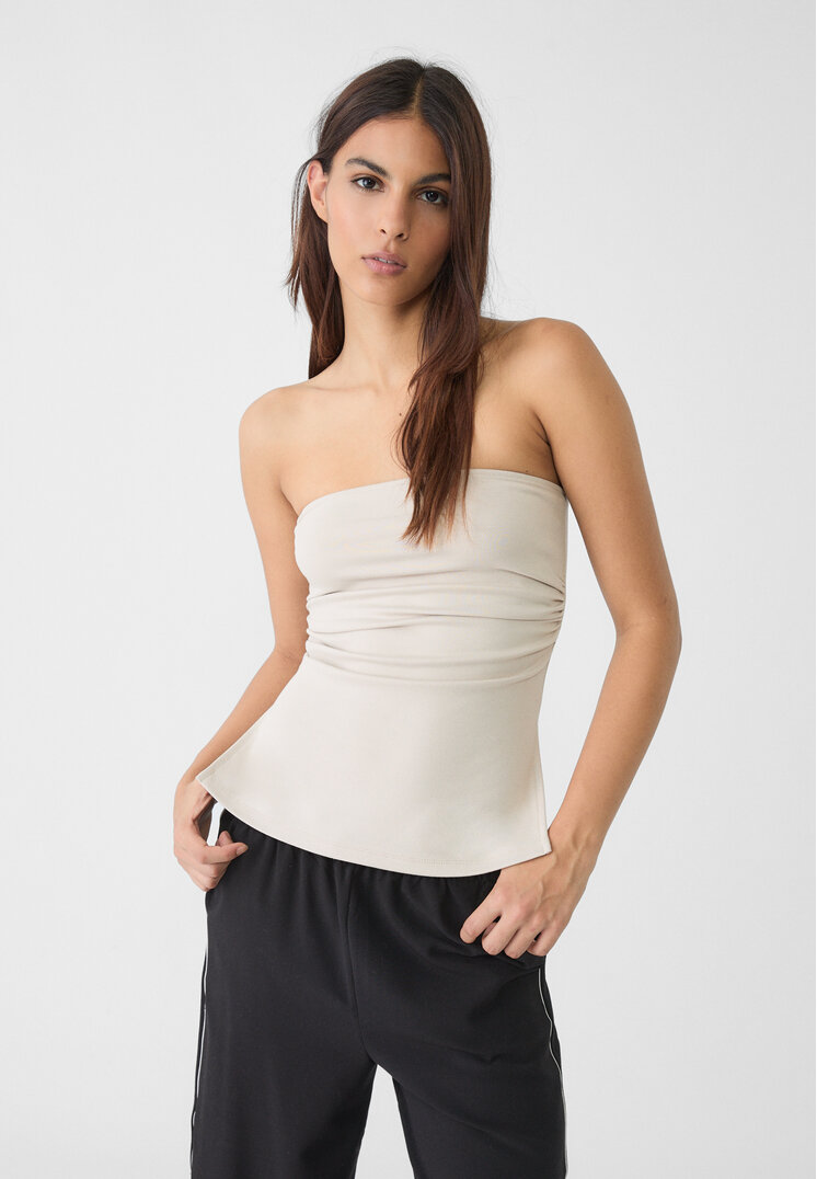 Stradivarius Top Bandeau Cu Deschideri Laterale Piatră L