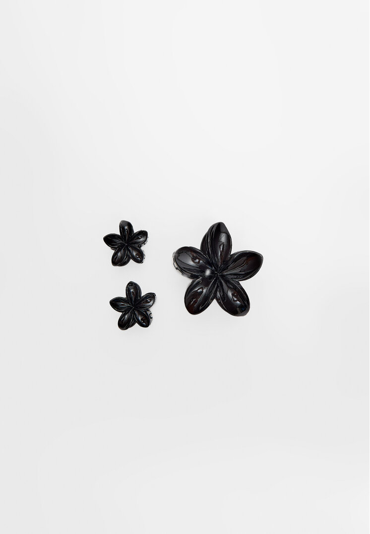 Stradivarius Set De 3 Clame De Păr Floare Negru Os