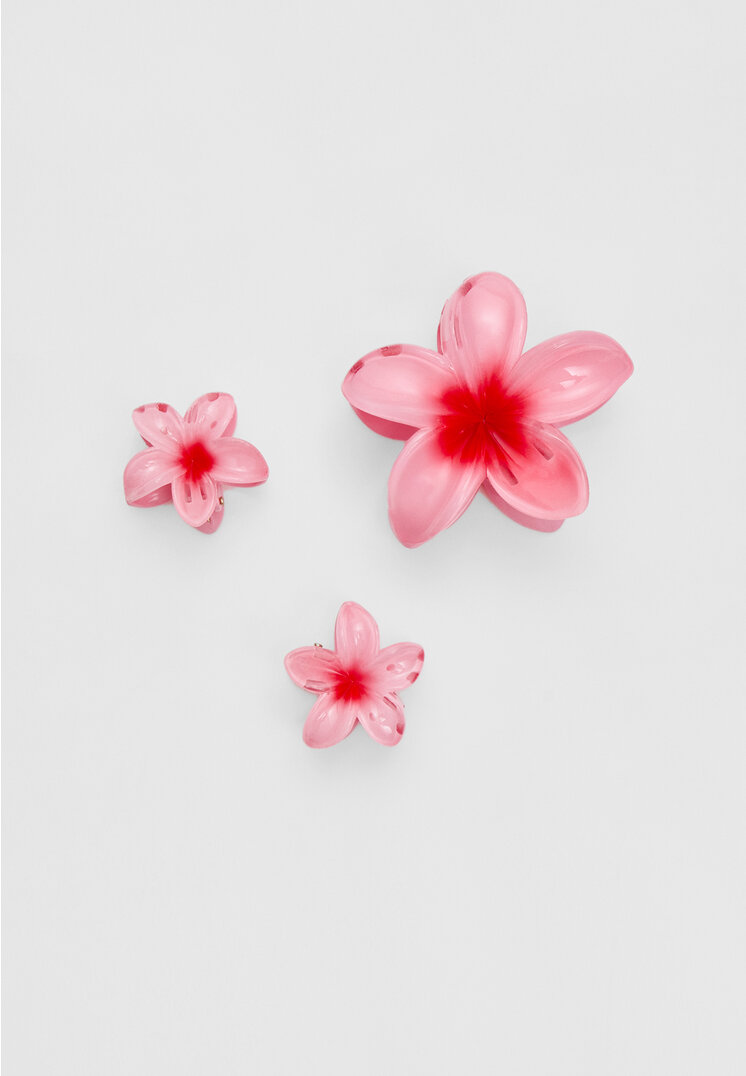 Stradivarius Set De 3 Clame De Păr Floare Roz Aprins Os