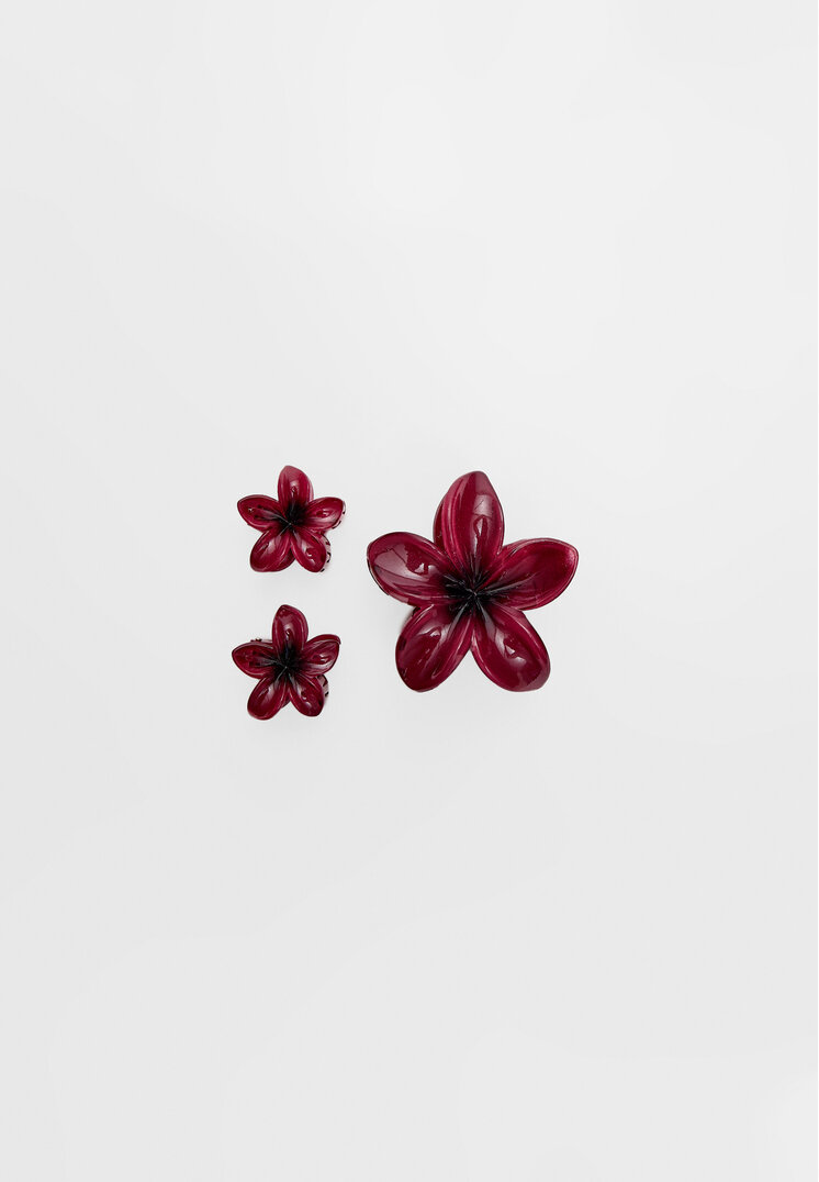 Stradivarius Set De 3 Clame De Păr Floare Grena Os