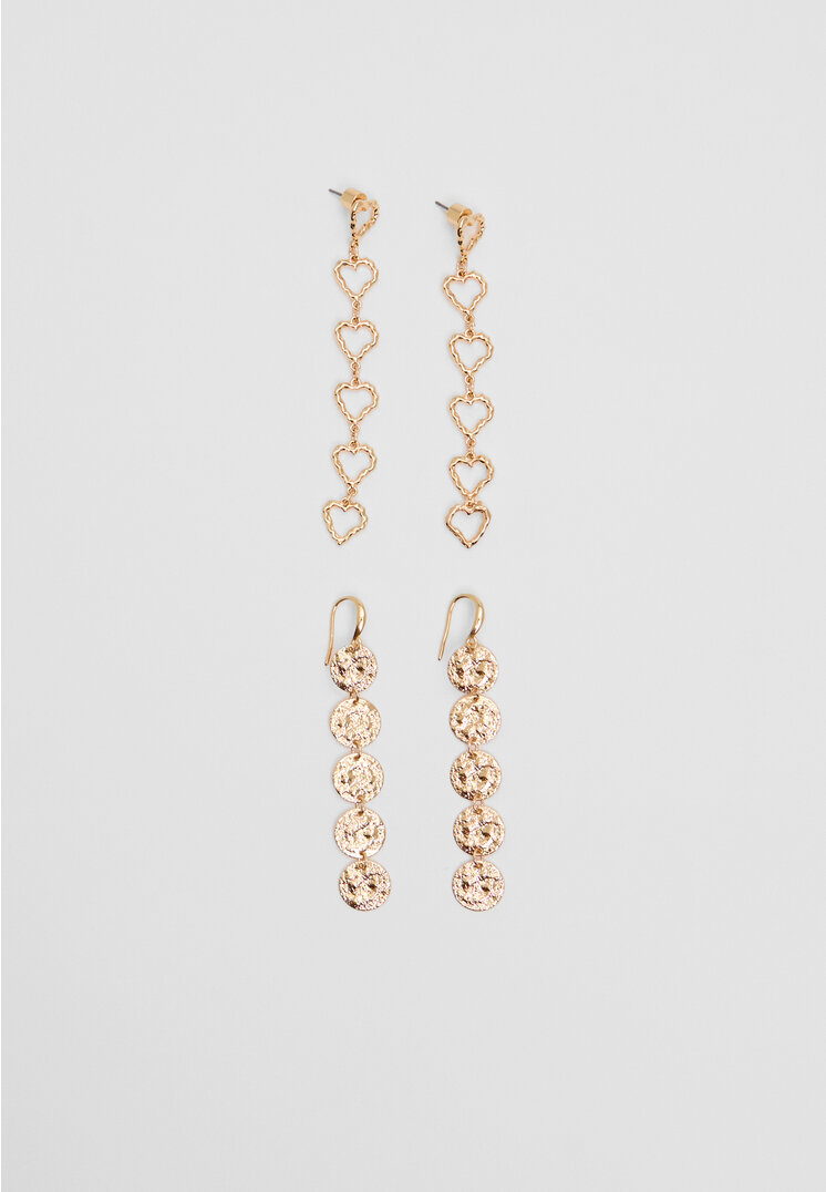 

Stradivarius 2er Set Hängeohrringe in Herzform Goldfarben OS