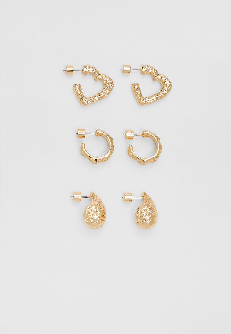 

Stradivarius 3er-Set Ohrringe mit Textur Goldfarben OS