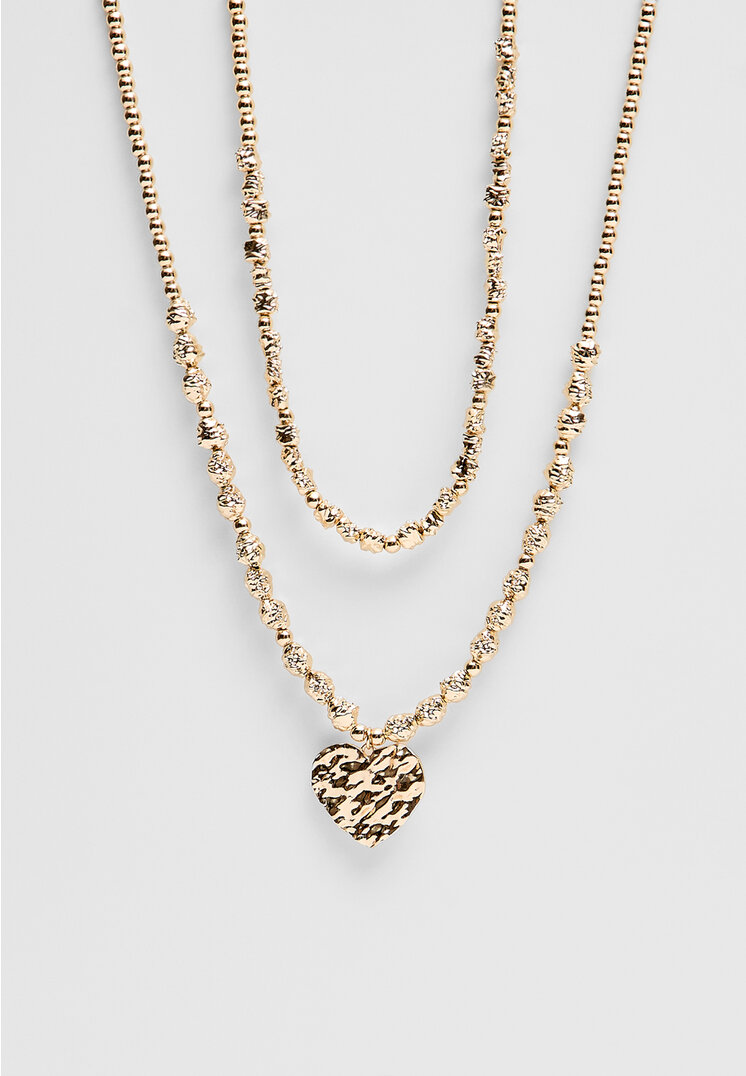 Stradivarius Set De 2 Coliere Cu Inimă Texturată Auriu Os