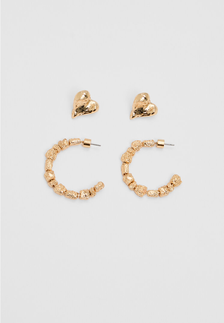 Stradivarius Set De 2 Perechi De Cercei Cu Inimi Auriu Os