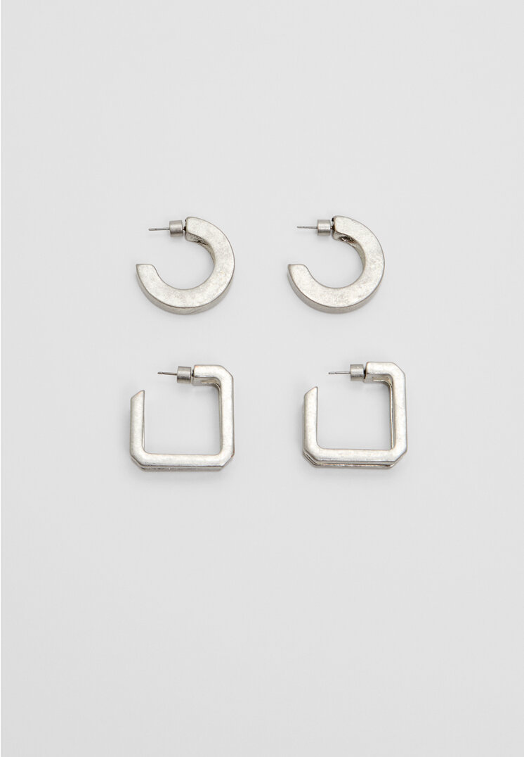 Stradivarius Set De 2 Perechi De Cercei Verigi Gri Os
