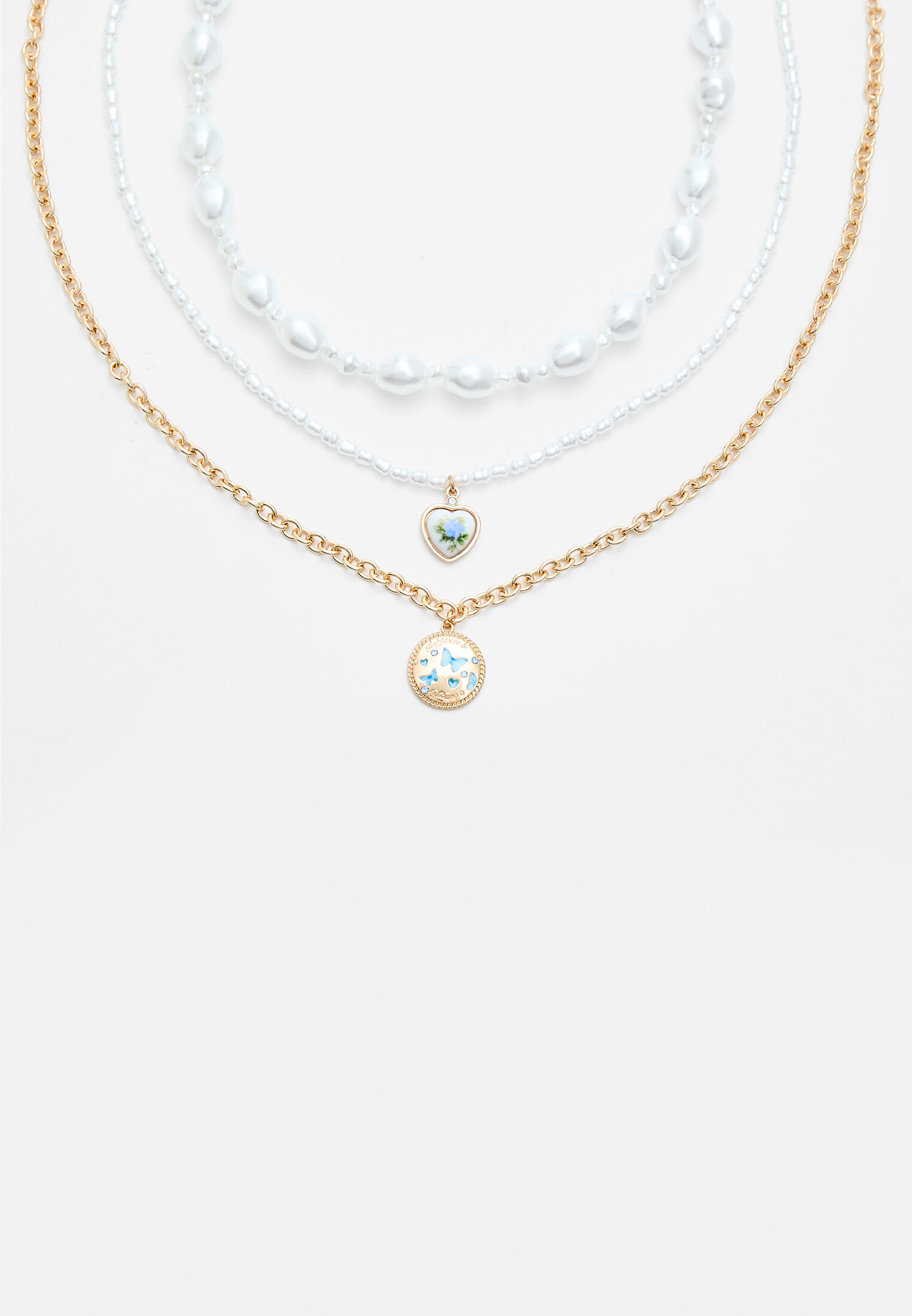 Set of 3 faux pearl and butterfly necklaces - Women's fashion