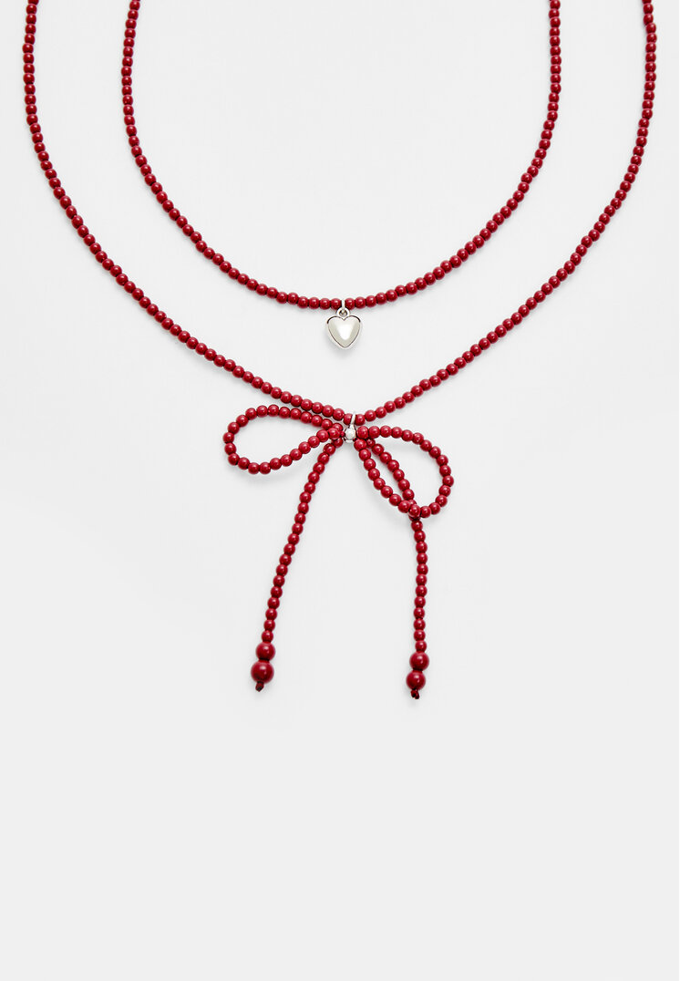 Stradivarius Set De 2 Coliere Cu Fundă Grena Os