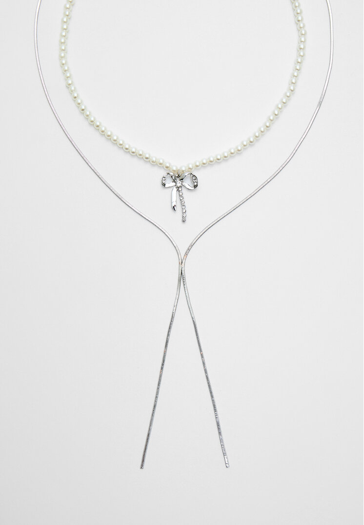 

Stradivarius 2er-Set Halsketten mit Schleife und Kunstperle Grau OS