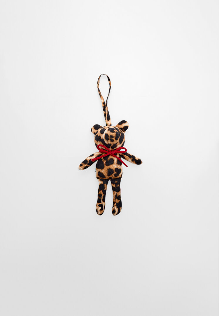 Stradivarius Amuletă Urs Cu Imprimeu Leopard Și Fundă Ocru Os