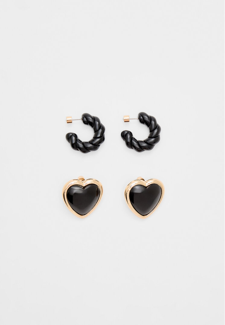 Stradivarius Set 2 orecchini a cerchio e cuore OS