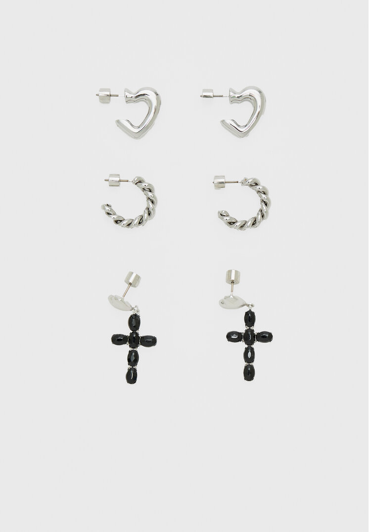 Stradivarius Set 3 Perechi De Cercei Cruce Gri Os