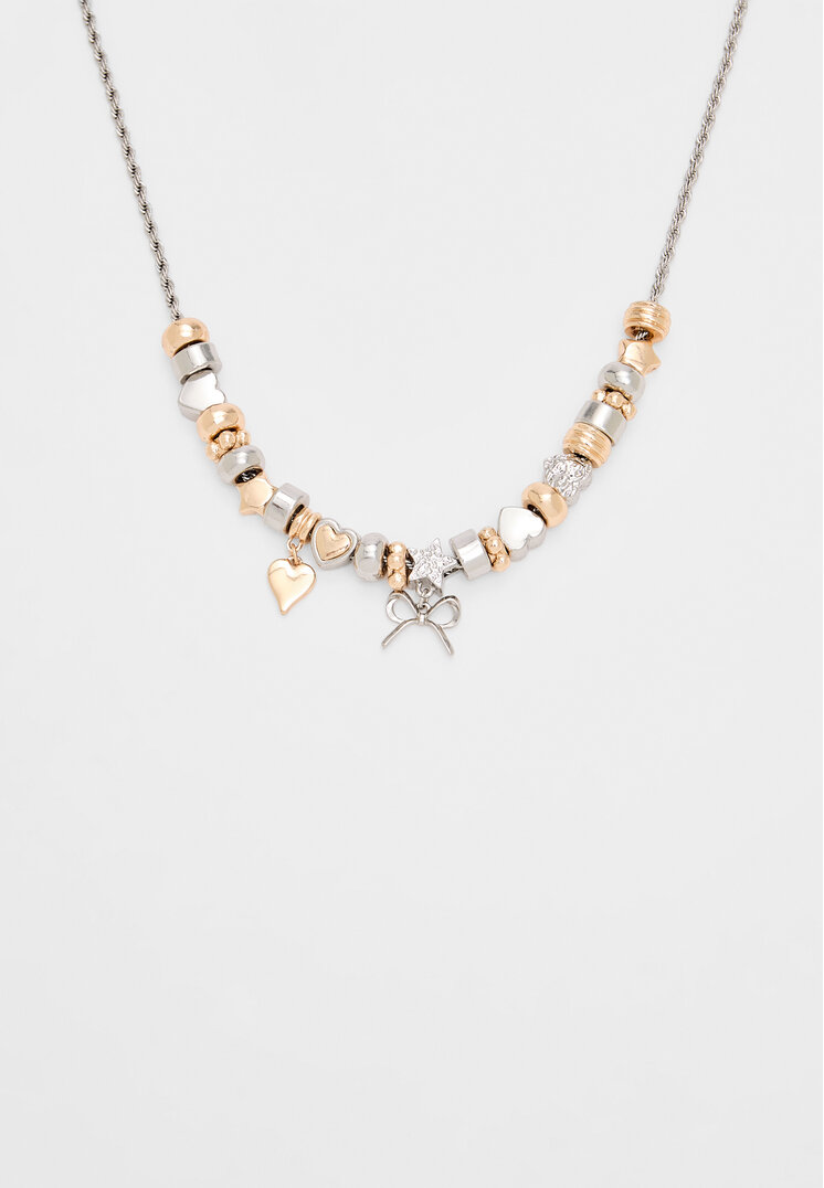 

Stradivarius Halskette mit Strass und Metall-Mix Grau OS