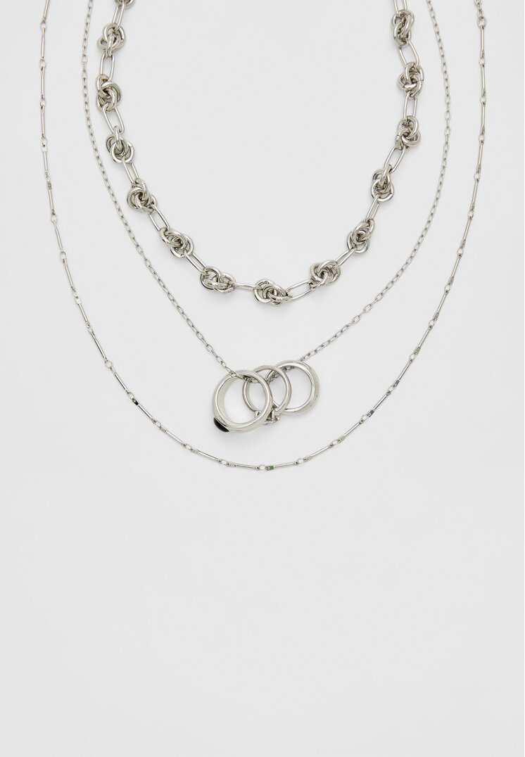 

Stradivarius 3er Set Halsketten Ringe Grau OS
