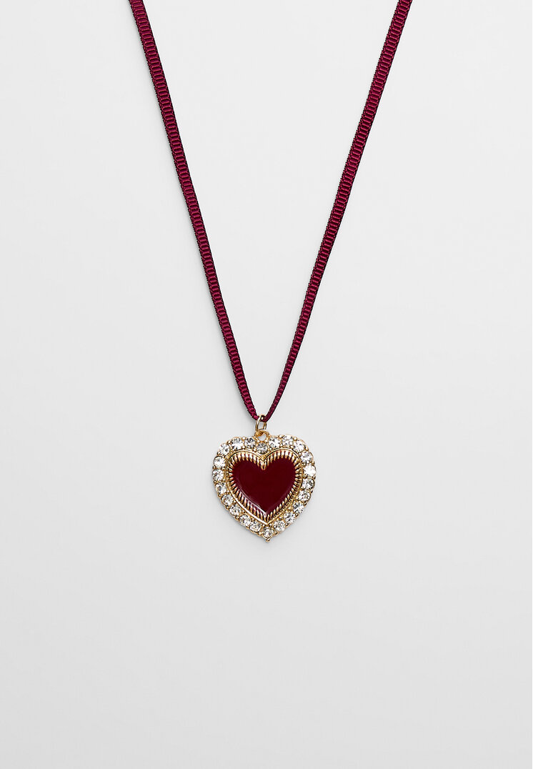 Stradivarius Colier Șnur Choker Inimă Grena Os