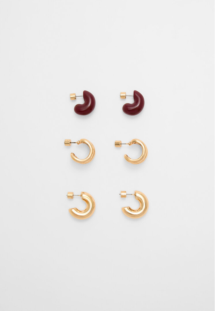 Stradivarius Set 3 orecchini asimmetrici Granata OS