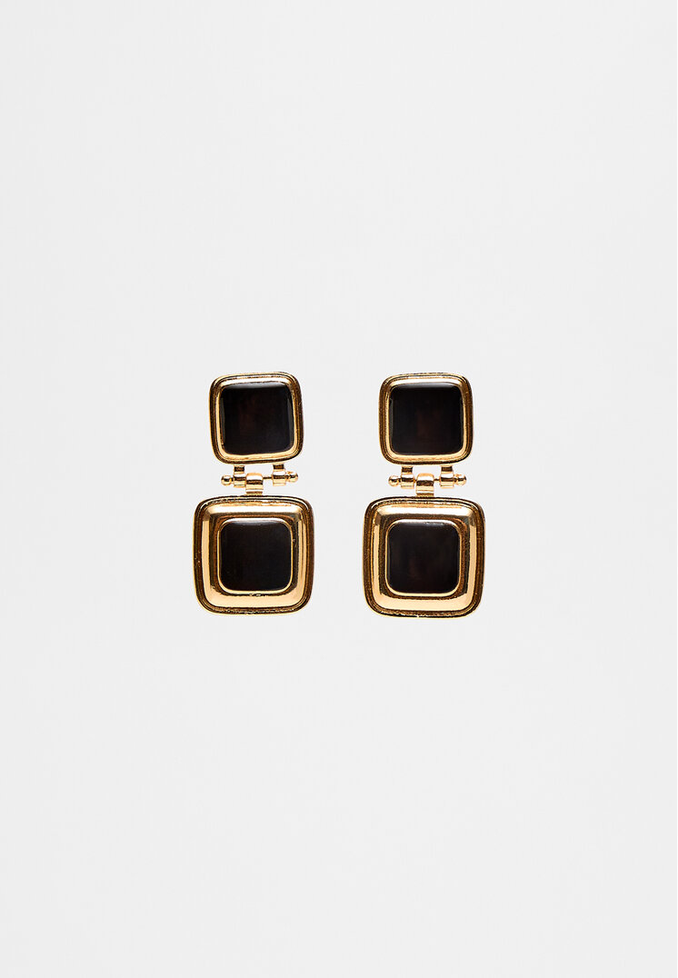 Stradivarius Cercei Lungi Geometrici Negru Os