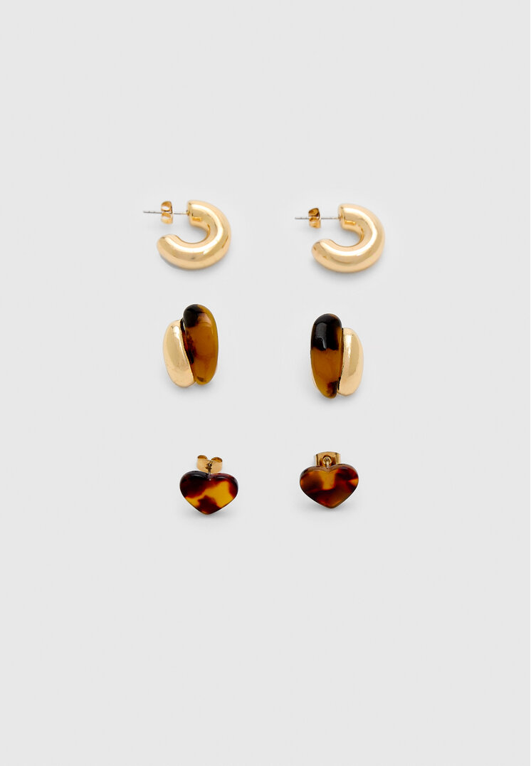 

Stradivarius 3er-Set kombinierte Ohrringe mit Herz und Ringen Goldfarben OS