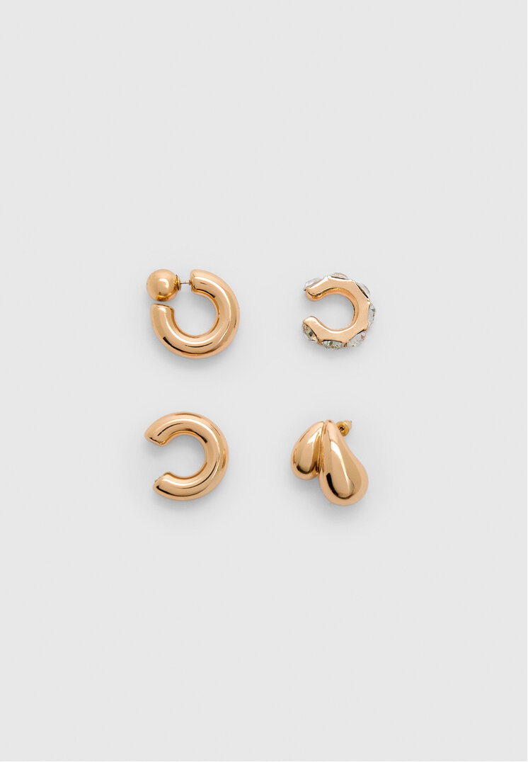Stradivarius Set De 4 Cercei Ear Cuff Cu Detalii Strălucitoare Auriu Os