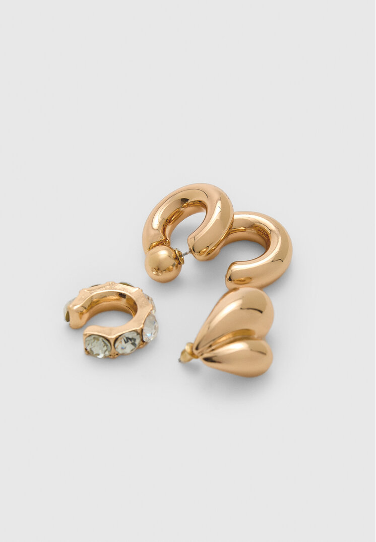 Stradivarius Set 4 orecchini ear cuff con strass  Oro OS