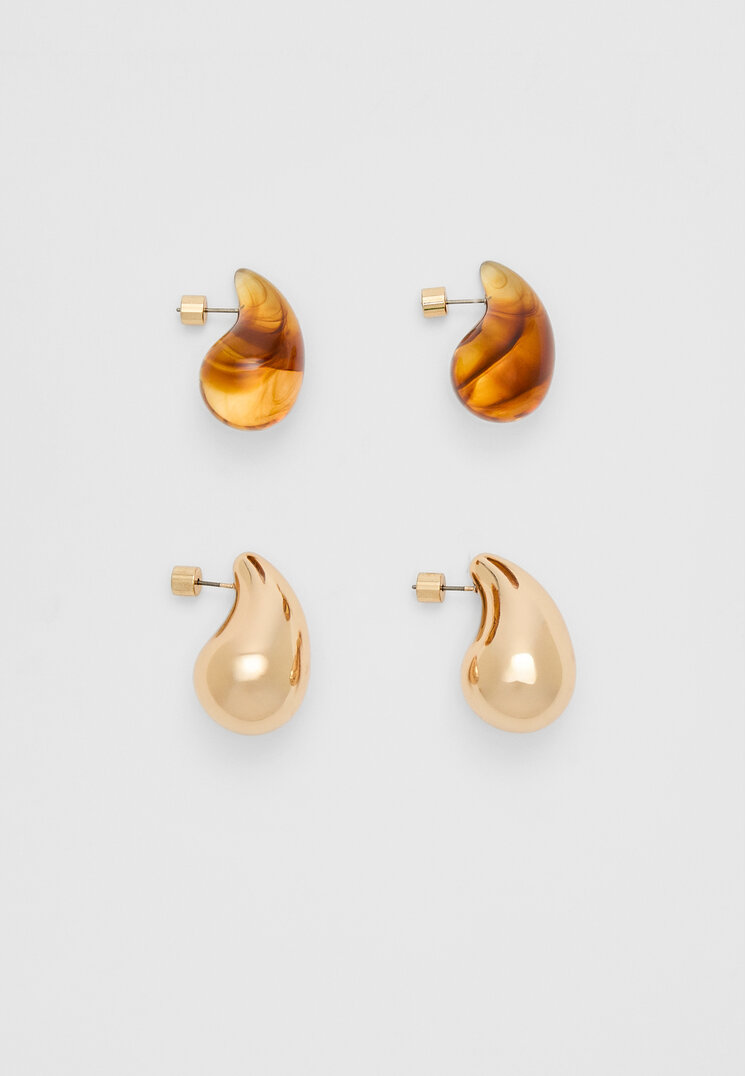 

Stradivarius 2er-Pack kombinierte Tropfen-Ohrringe Goldfarben OS