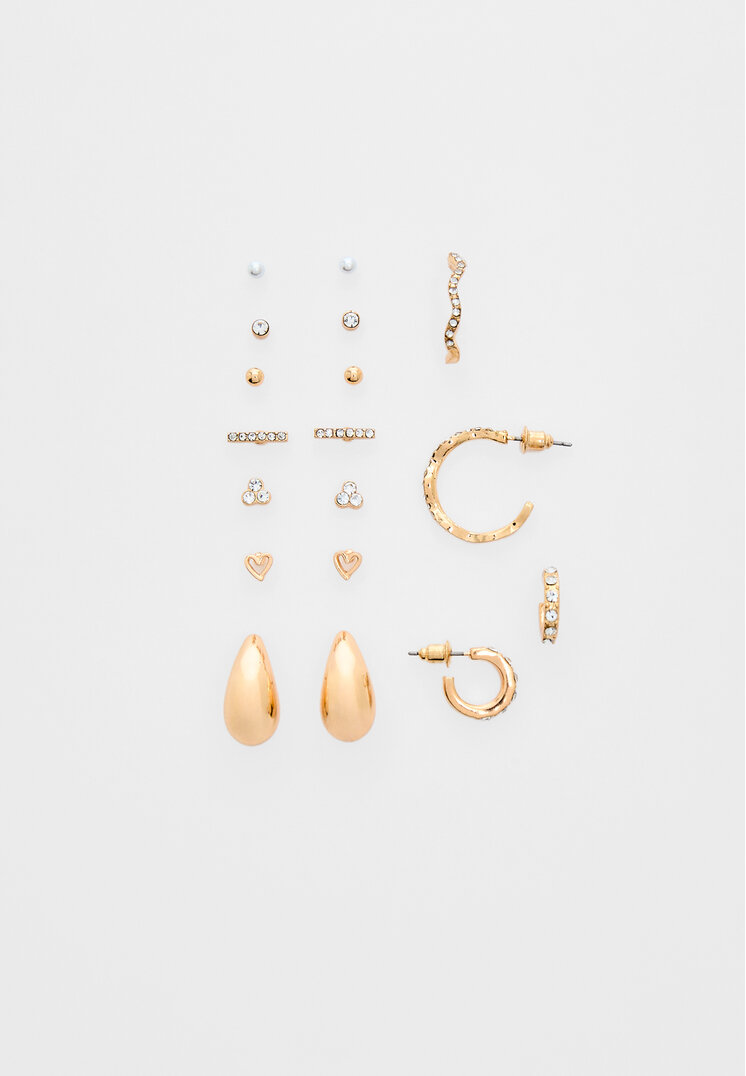 Stradivarius Set De 9 Perechi De Cercei Cu Lacrimă Mică Auriu Os