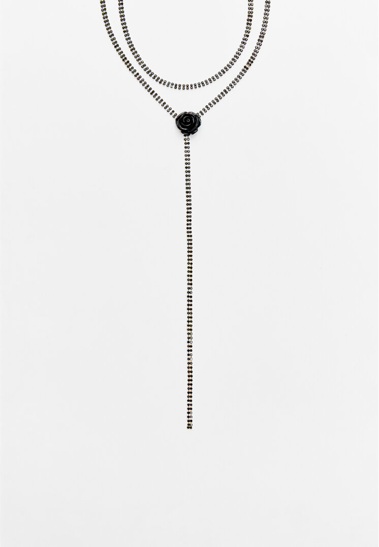 Stradivarius 2er-Set Halsketten aus Lariat mit Rose Grau OS