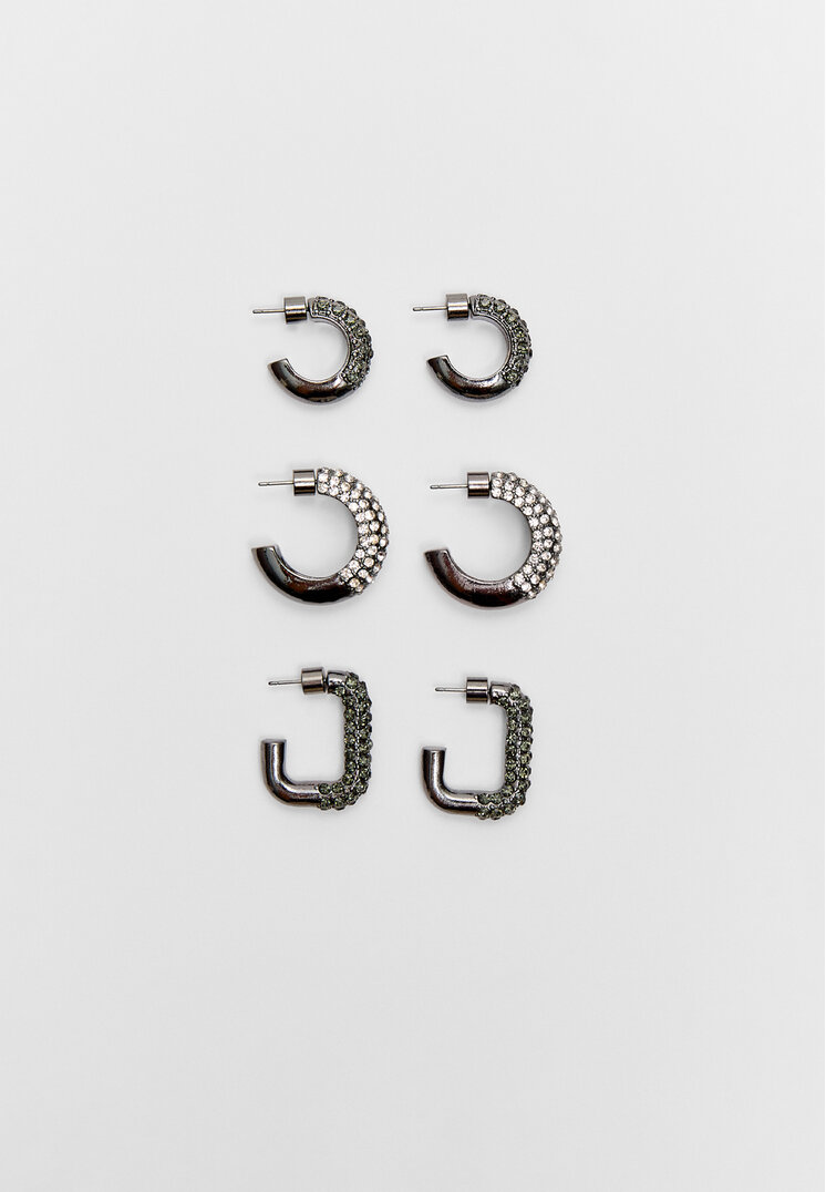 Stradivarius Set De 3 Perechi De Cercei Cu Accente Strălucitoare Negru Os