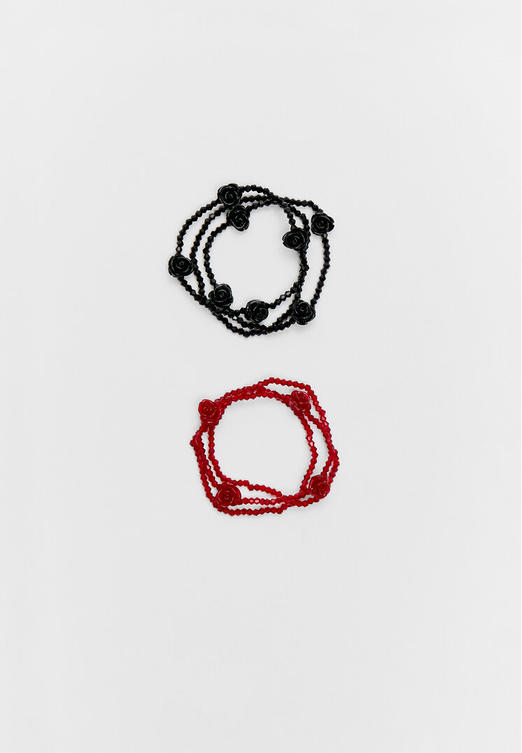 Stradivarius Set mit 6 rosa Armbändern Granatrot OS