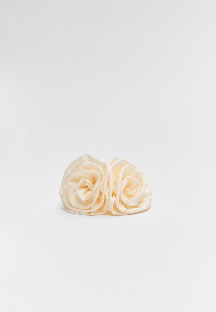 Stradivarius Elastic De Păr Maxi Cu Floare Dublă Ecru Os