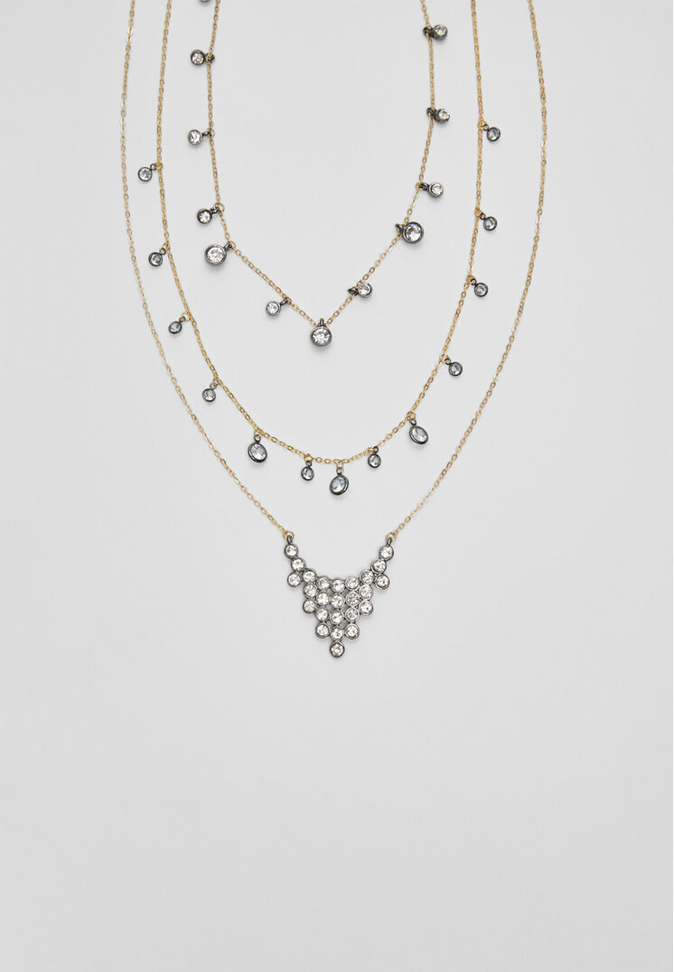 Stradivarius Set 3 Coliere Cu Strasuri Auriu Os