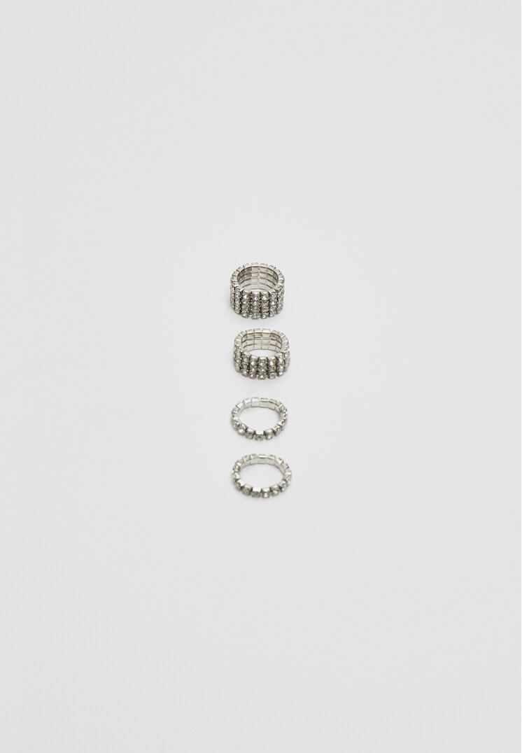 Stradivarius Set 3 Inele Elastice Cu Detalii Strălucitoare Gri Os