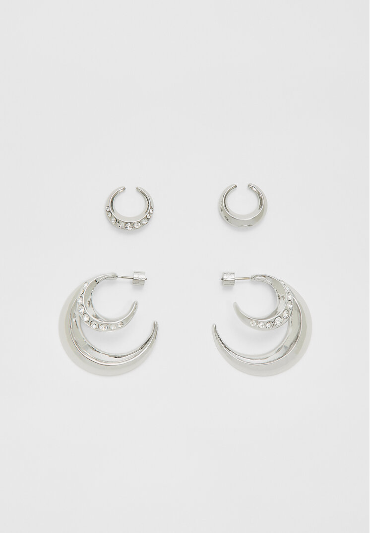 Stradivarius Set Cercei Lună Și Ear Cuff Jane Kønig Gri Os