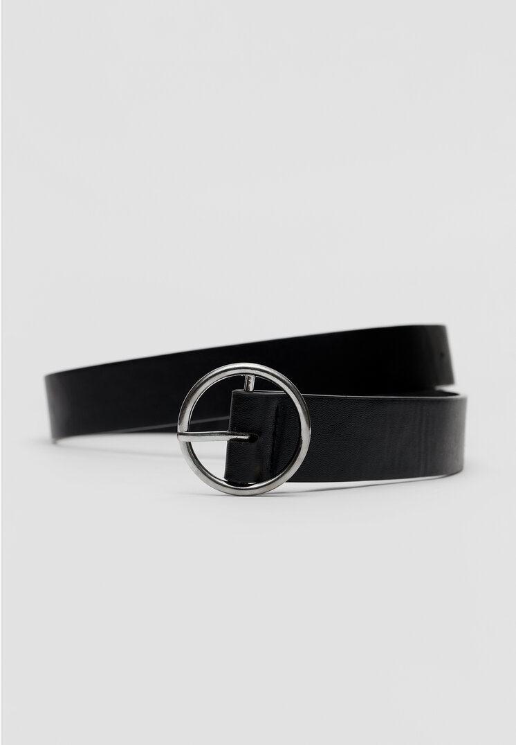 Stradivarius Curea Simplă Cu Cataramă Rotundă Negru 70