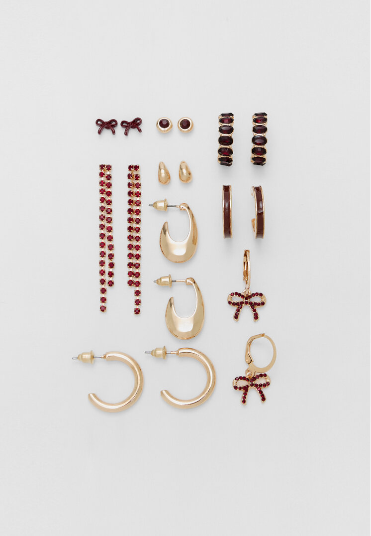 Stradivarius Set De 9 Perechi De Cercei Tip Verigă Cu Strasuri Grena Os