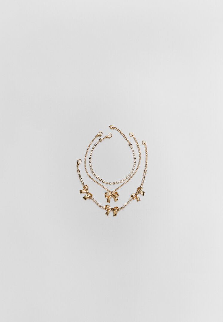 Stradivarius Set 3 braccialetti fiocchi strass OS