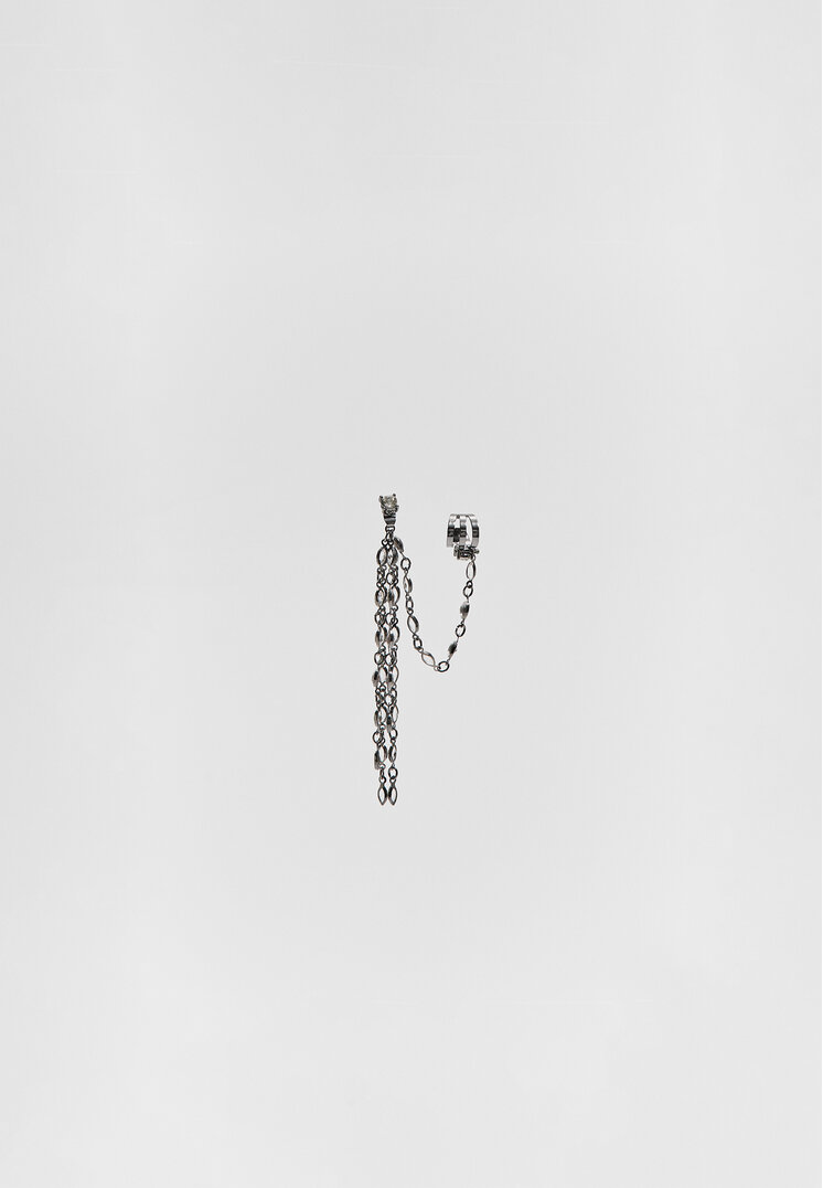Stradivarius Cercel Ear Cuff Cu Strasuri Gri Os