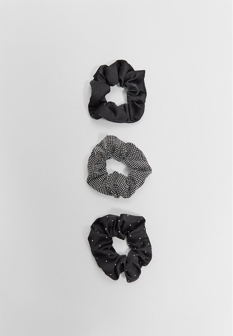 Stradivarius Set De 3 Elastice De Păr Cu Accente Strălucitoare Negru Os