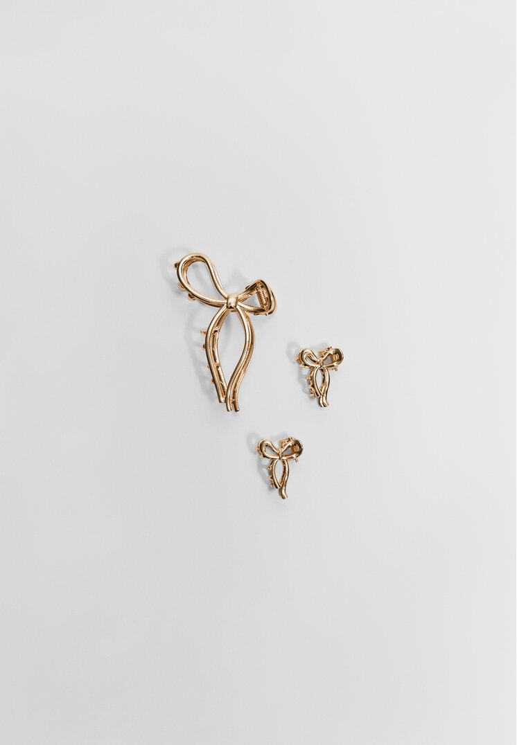 Stradivarius Set De 3 Agrafe Cu Fundă Auriu Os