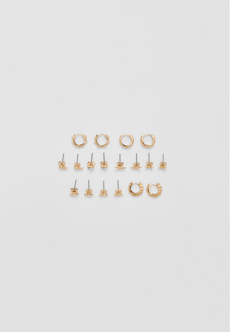 Stradivarius Set De 9 Perechi De Cercei Cu Fluture Și Rotunzi Auriu Os