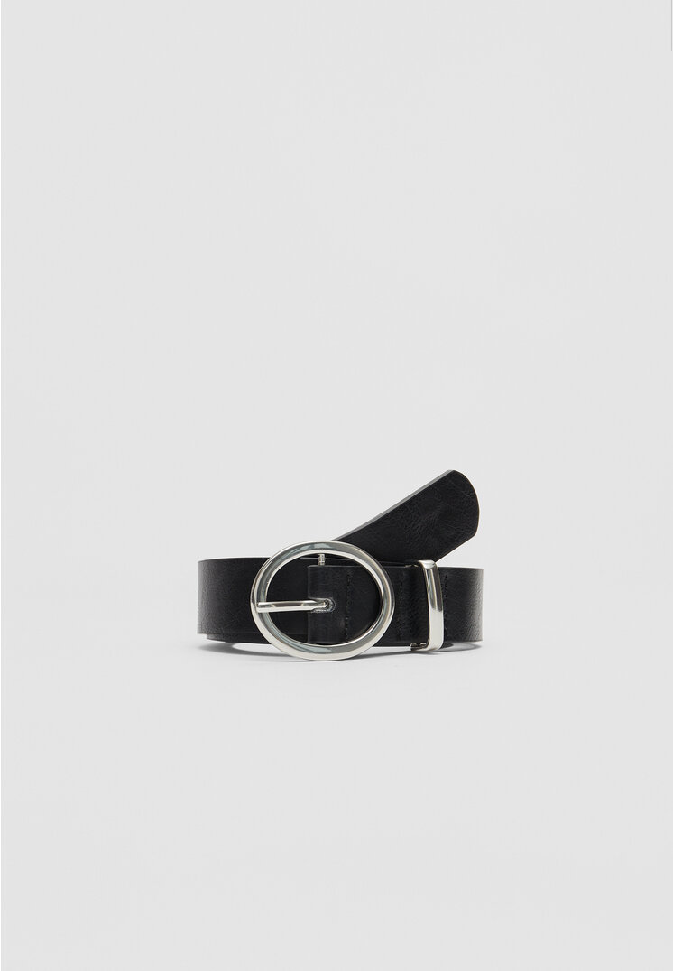 Stradivarius Curea Cu Cataramă Rotundă Negru 70