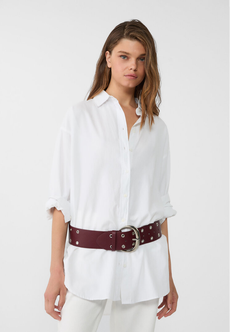 Stradivarius Wide belt with eyelets Burgundy 30