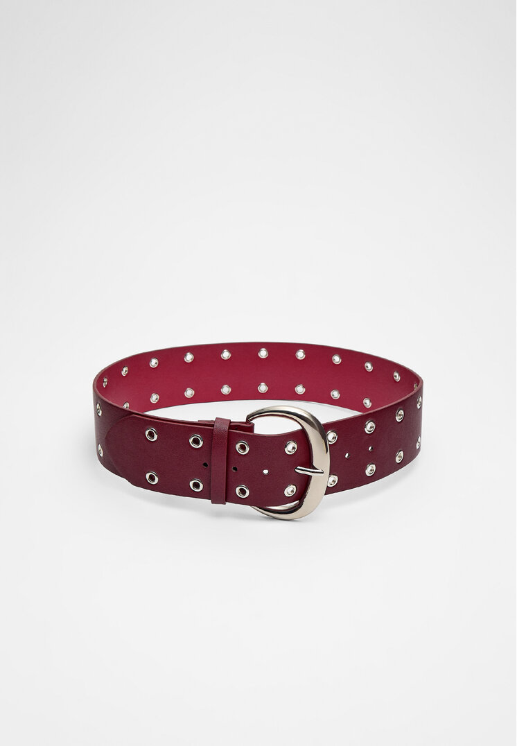 Stradivarius Wide belt with eyelets Burgundy 30