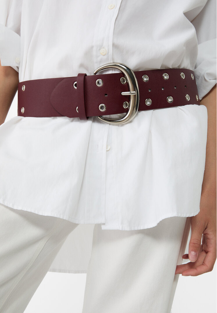 Stradivarius Wide belt with eyelets Burgundy 30