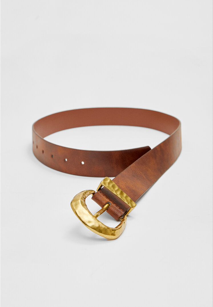 Stradivarius Curea Cu Cataramă Cu Efect Martelé Asimetric Maro 80