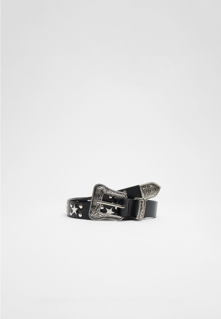 Stradivarius Curea Cowboy Cu Stele Negru 70