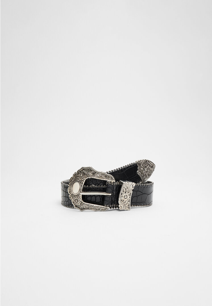 Stradivarius Curea Cowboy Cu Ținte Negru 70