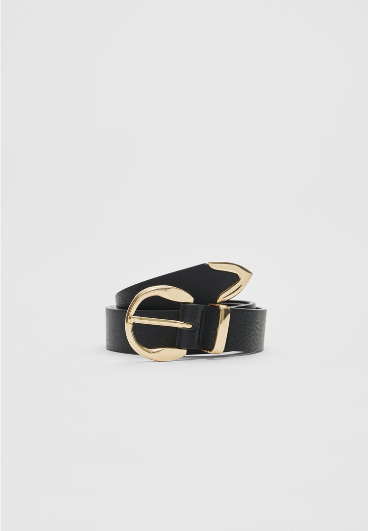 Stradivarius Curea Cu Cataramă Rotundă Negru 70